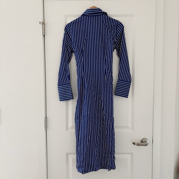 J.McLaughlin Orla Stripe Long Sleeve Tie Waist Button Front Midi Shirt Dress - Picture 6 of 9